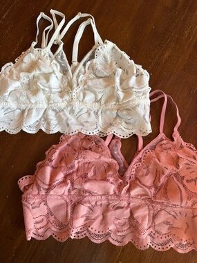 Aerie Lace Bralette Duo in White & Pink